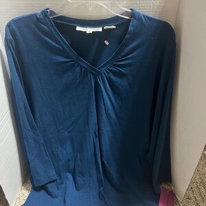 NWT Cathy Daniels 3/4 Sleeves Blue V-Neck Shirt Large